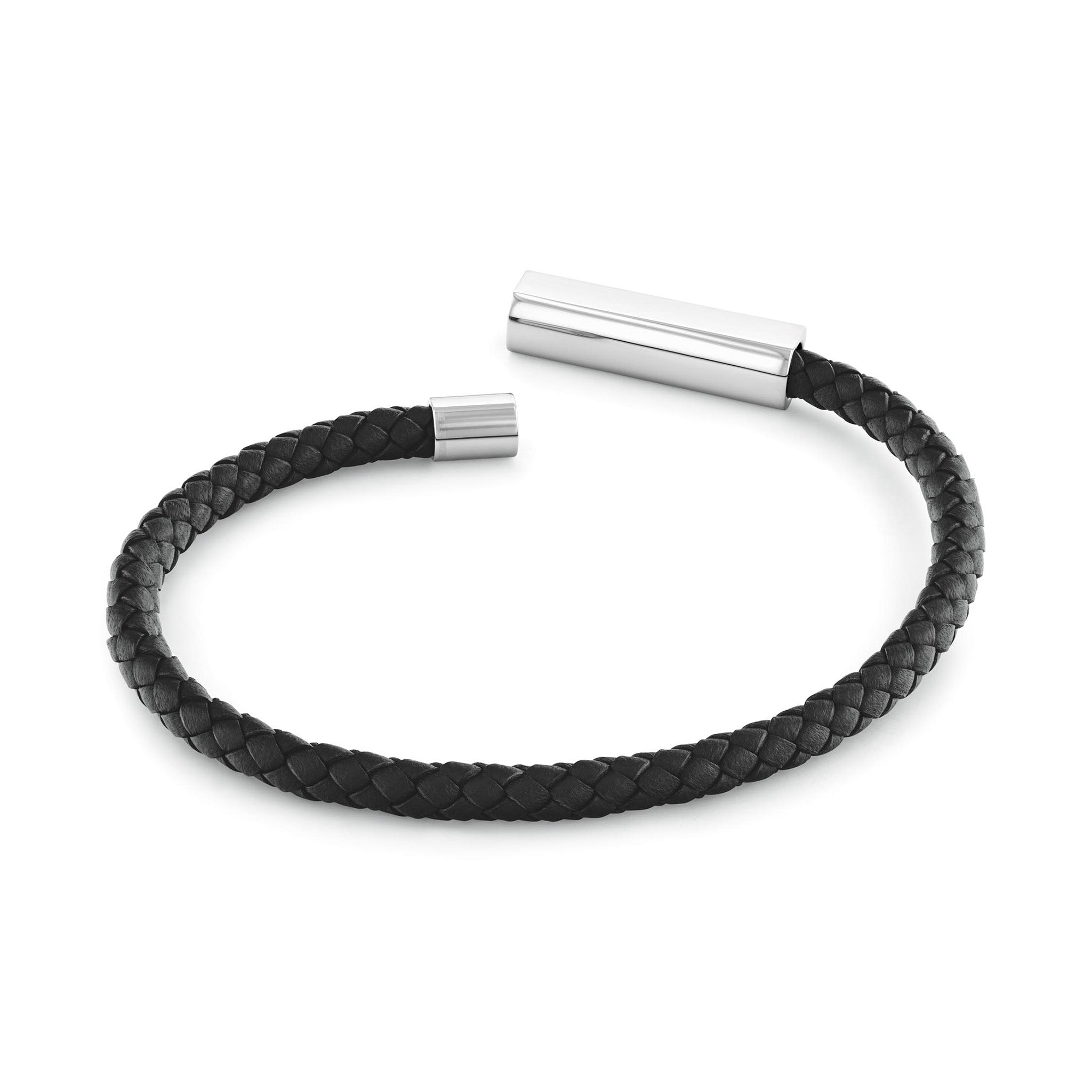 Calvin Klein Jewellery Stainless Steel & Black Calfskin Men's Leather Bracelet - 35100055