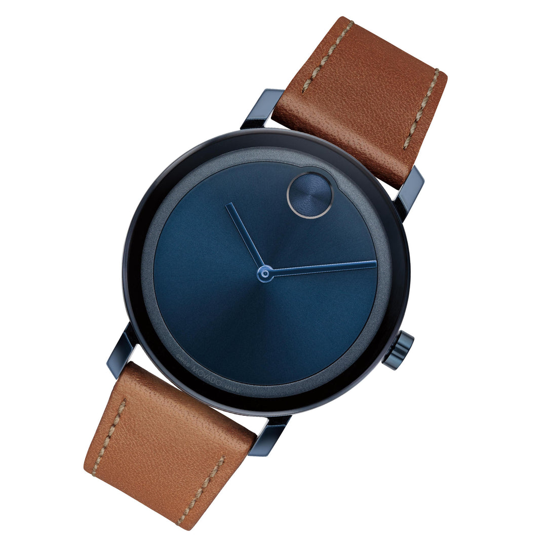 Movado Cognac Leather Blue Dial Men's Watch Swiss Made - 3600806