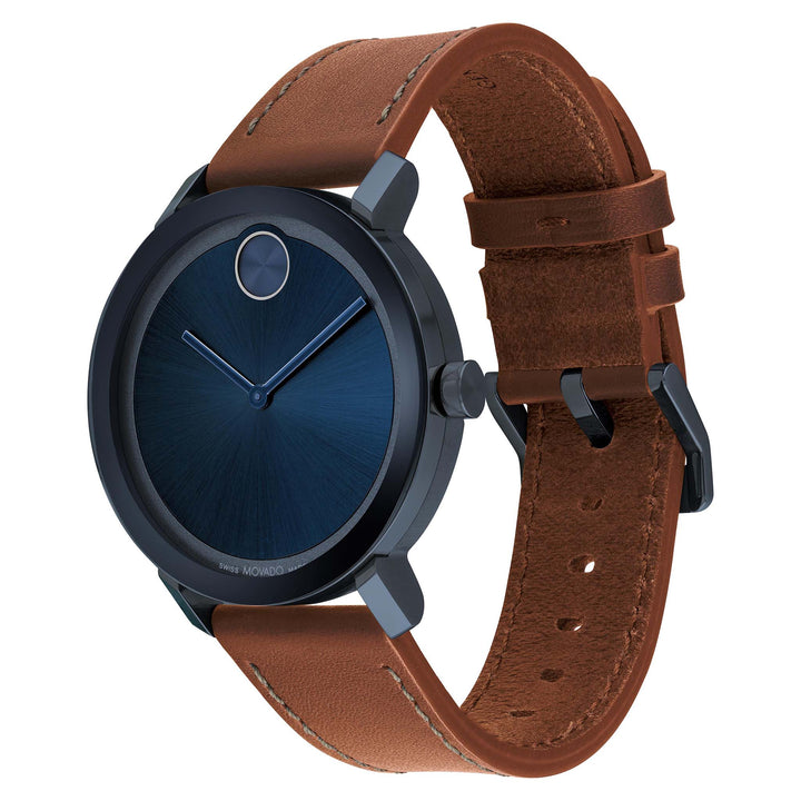 Movado Cognac Leather Blue Dial Men's Watch Swiss Made - 3600806