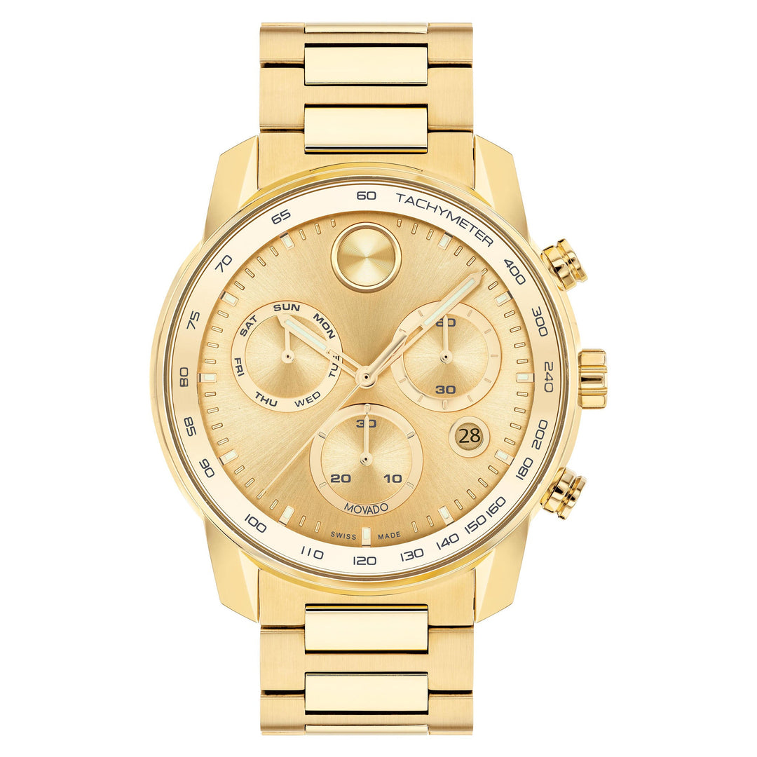 Movado Gold Steel Gold Dial Swiss Chronograph Men's Watch - 3600866