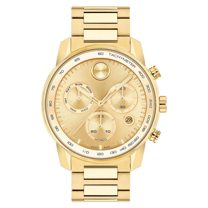 Movado Gold Steel Gold Dial Swiss Chronograph Men's Watch - 3600866