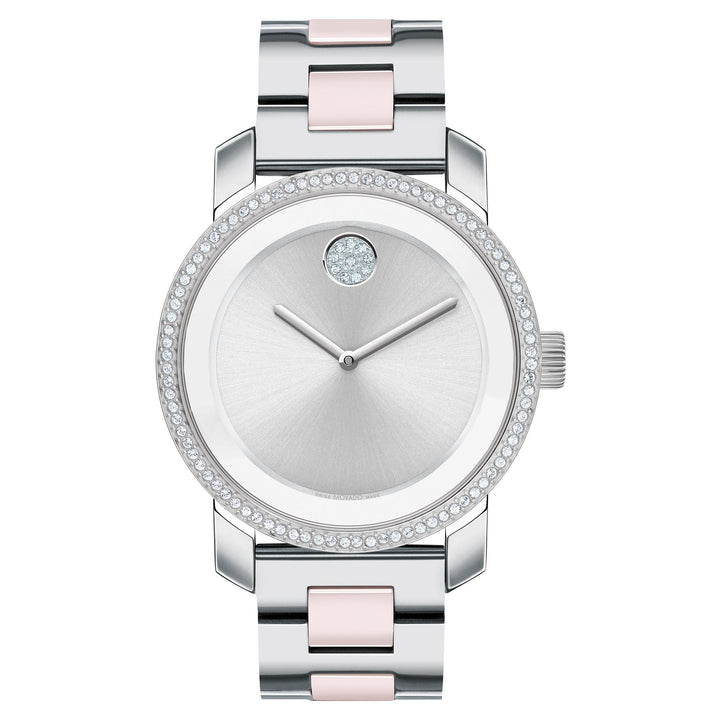 Movado Stainless Steel & Blush Ceramic Silver Dial Women's Swiss Made Watch - 3600881