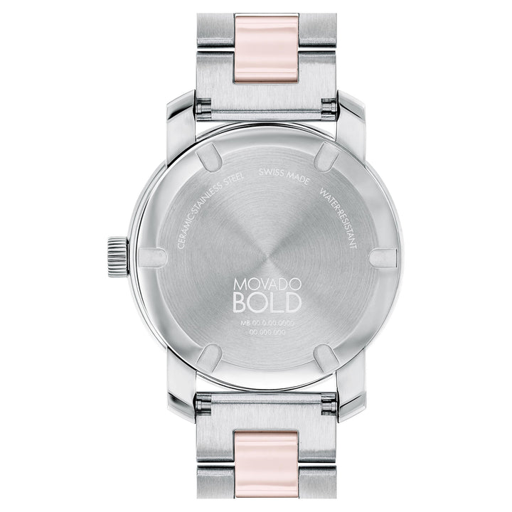 Movado Stainless Steel & Blush Ceramic Silver Dial Women's Swiss Made Watch - 3600881