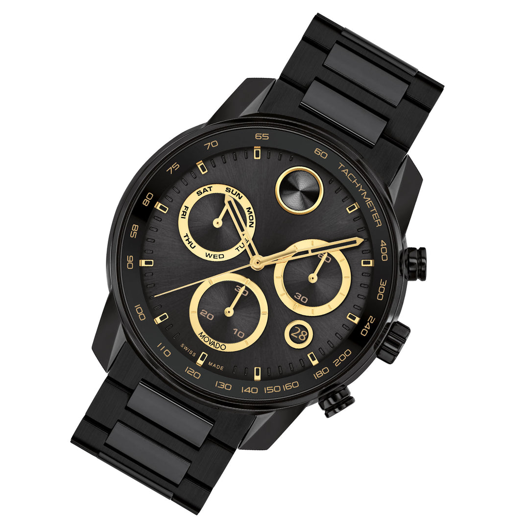 Movado Black Steel Chronograph Men's Swiss Made Watch - 3600906