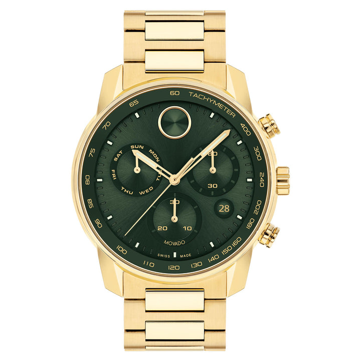 Movado Bold Ionic Plated Gold Steel Green Dial Swiss Chronograph Men's Watch - 3600948