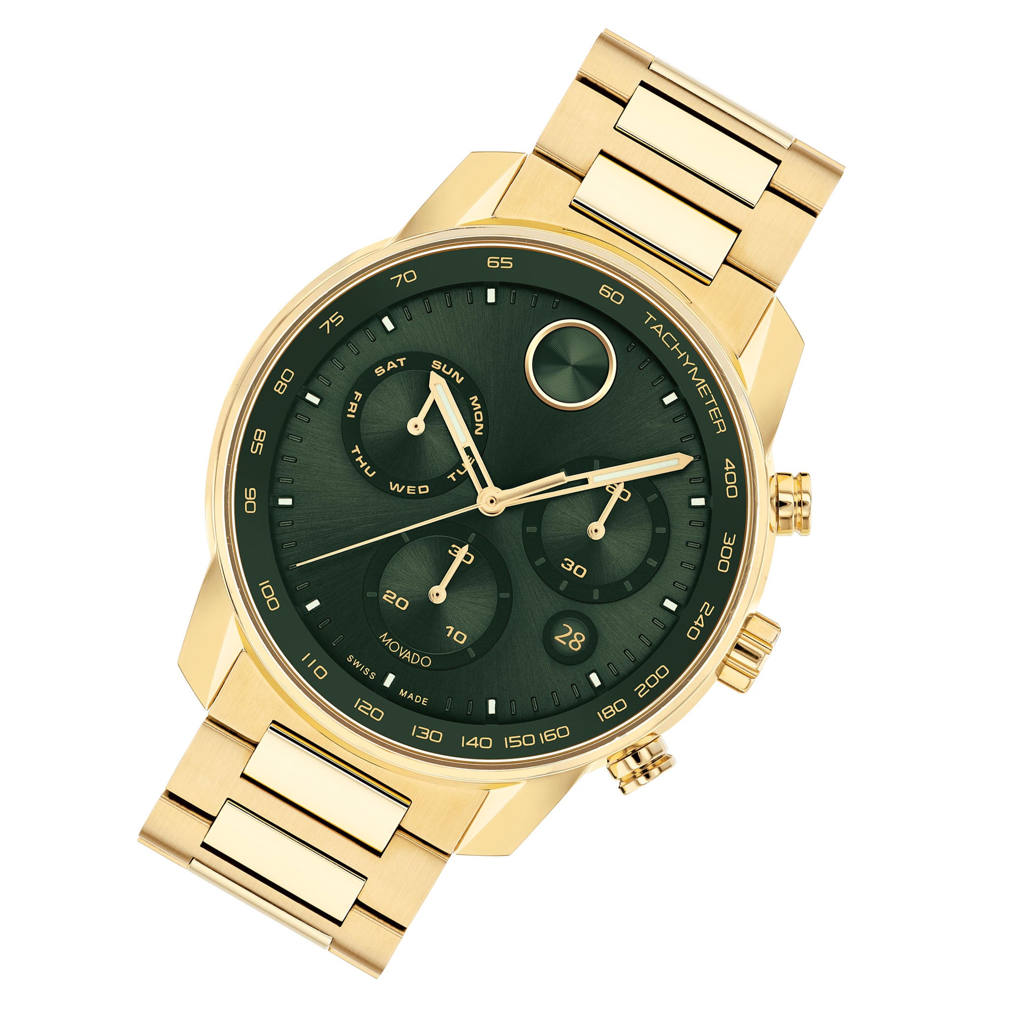 Movado Gold Steel Green Dial Chronograph Men s Swiss Made Watch 3600 The Watch Factory Australia