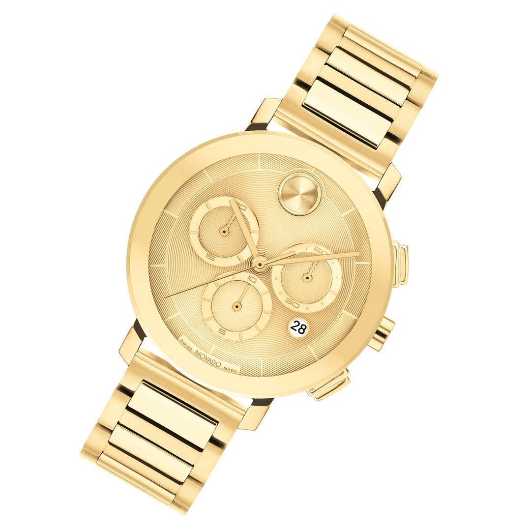 Movado Light Gold Steel Gold Dial Chronograph Women's Swiss Made Watch - 3600967