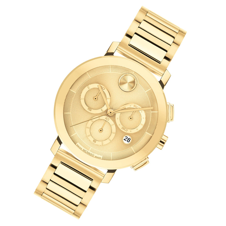 Movado Light Gold Steel Gold Dial Chronograph Women's Swiss Made Watch - 3600967