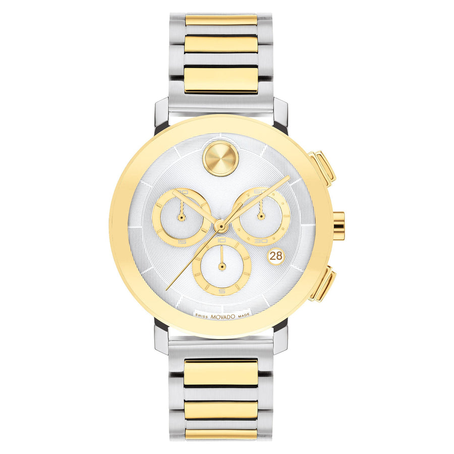 Movado Bold Two Tone Stainless Steel Silver Dial Swiss Chronograph Women's Watch - 3600968