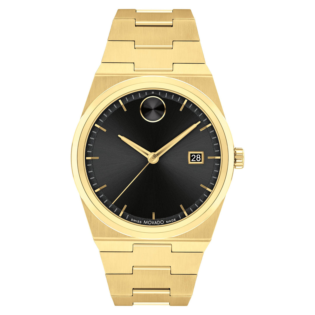 Movado Bold Ionic Plated Light Gold Steel Black Dial Swiss Men's Watch - 3601223