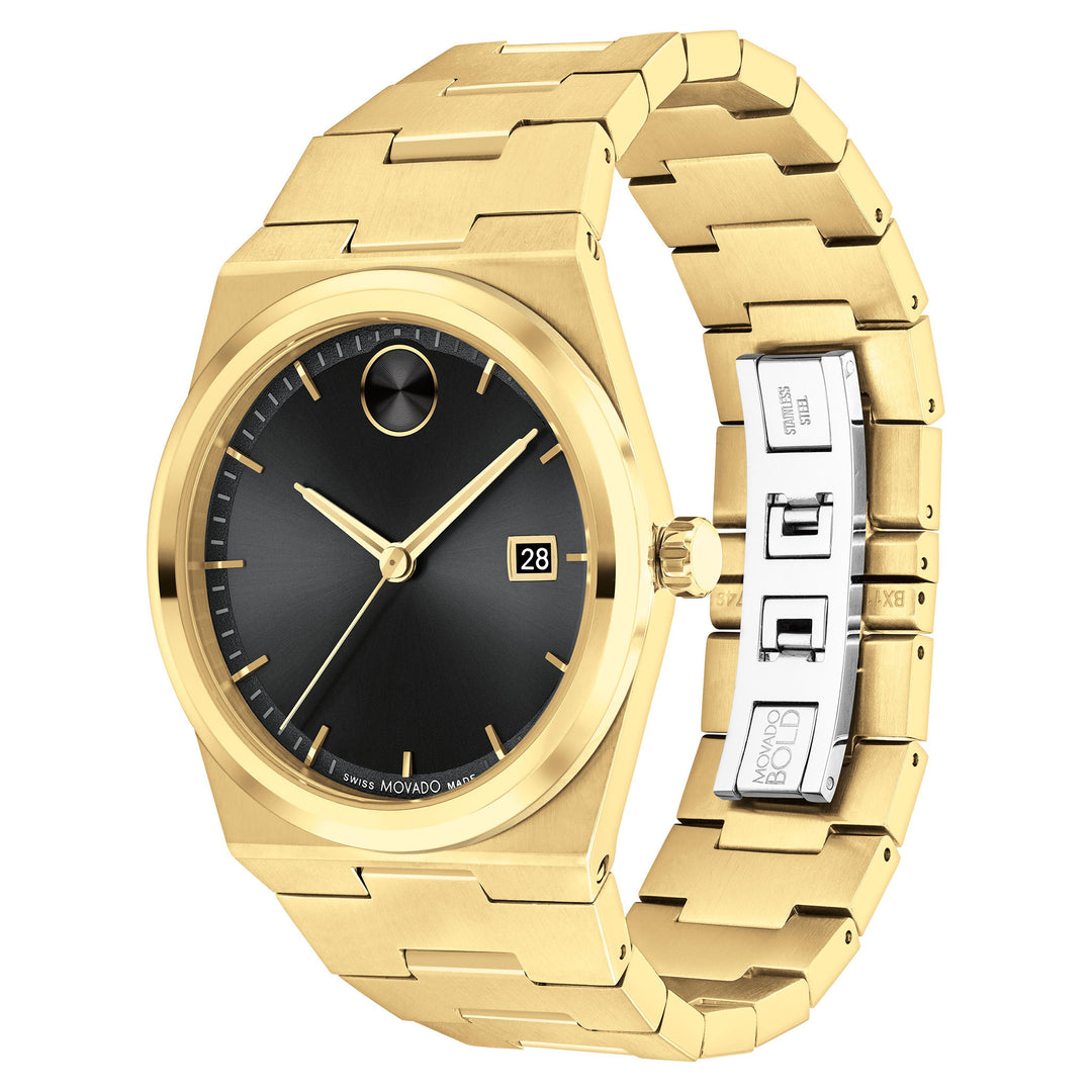 Movado Gold Steel Black Dial Men's Swiss Made Watch - 3601223