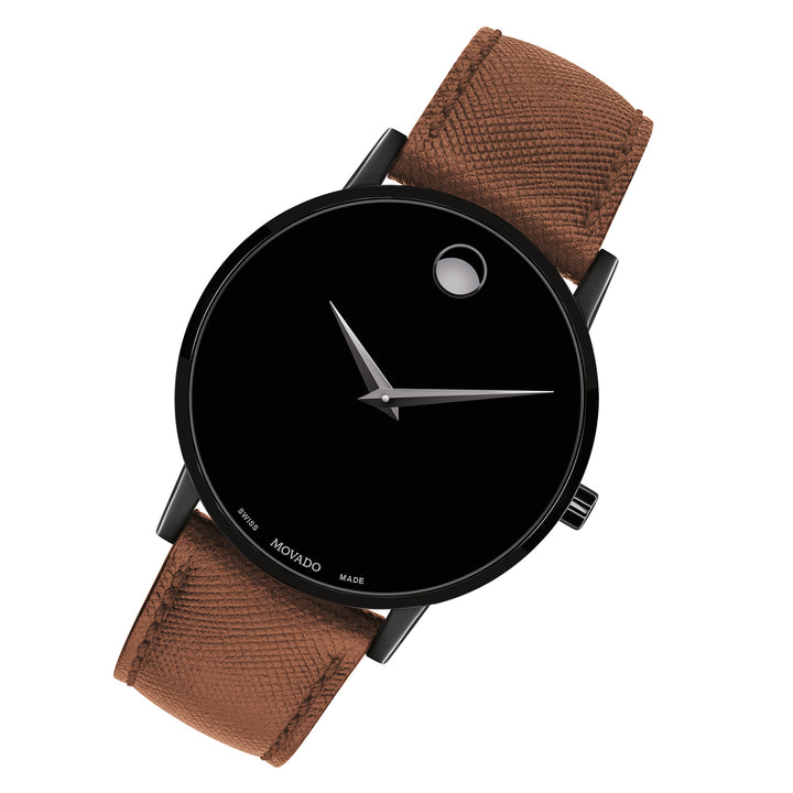 Movado Cognac Leather Black Dial Men's Swiss Made Watch - 607198