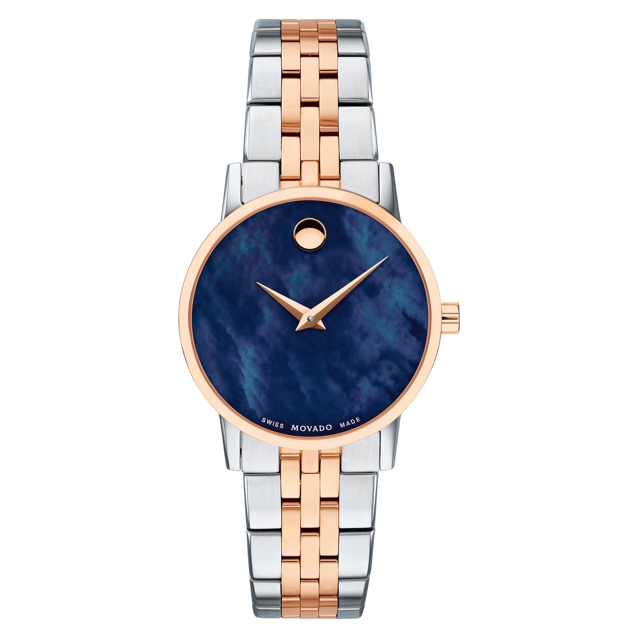 Movado Two Tone Steel Blue MOP Dial Women s Swiss Made Watch 607268