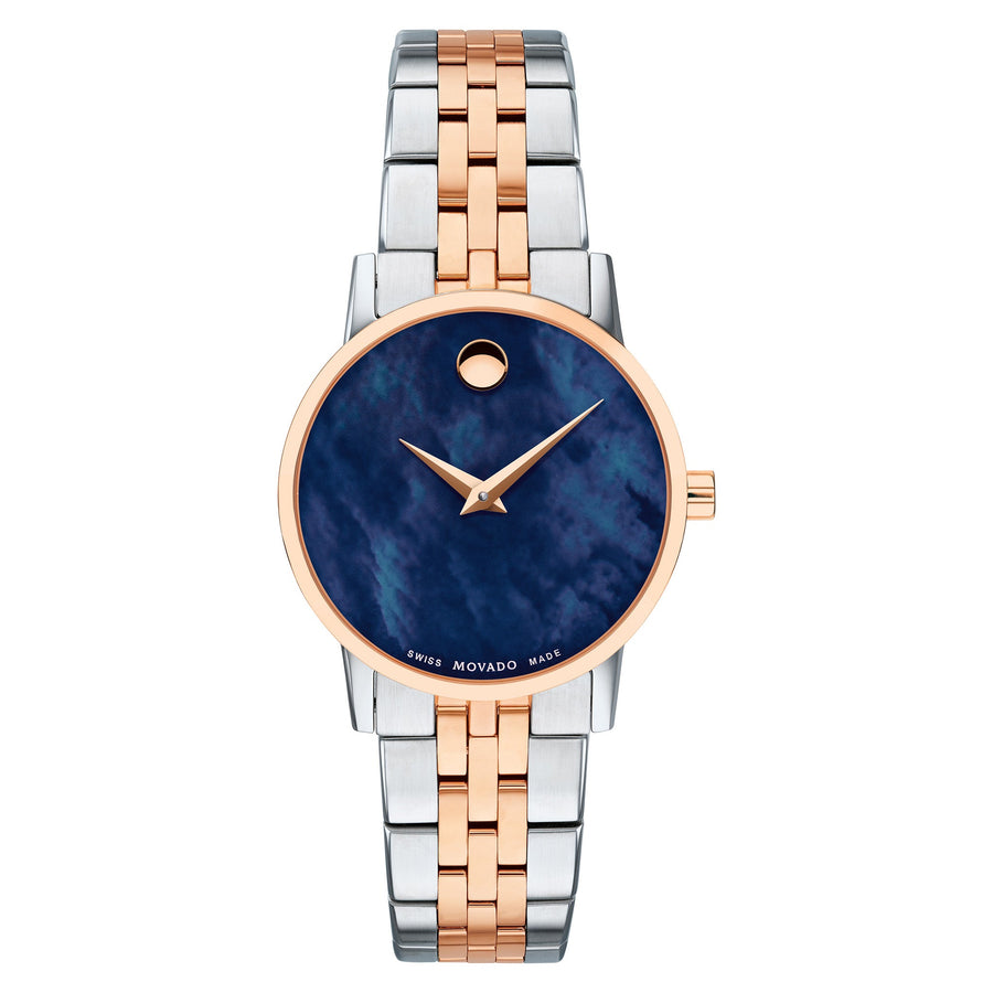 Movado Stainless Steel & Red Pvd Blue Mother Of Pearl Dial Swiss Women's Watch - 607268