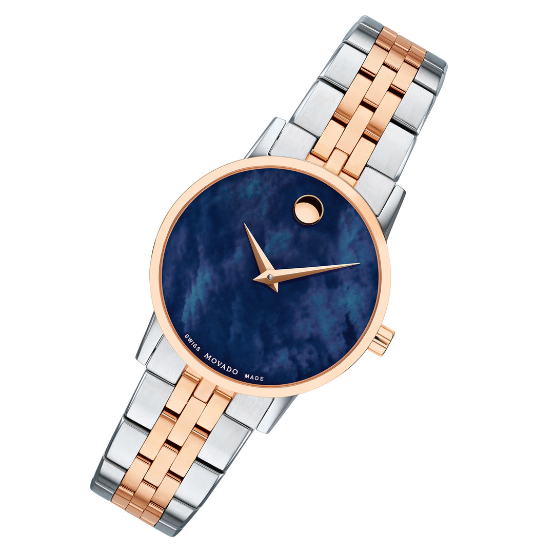 Movado Two-Tone Steel Blue MOP Dial Women's Swiss Made Watch - 607268