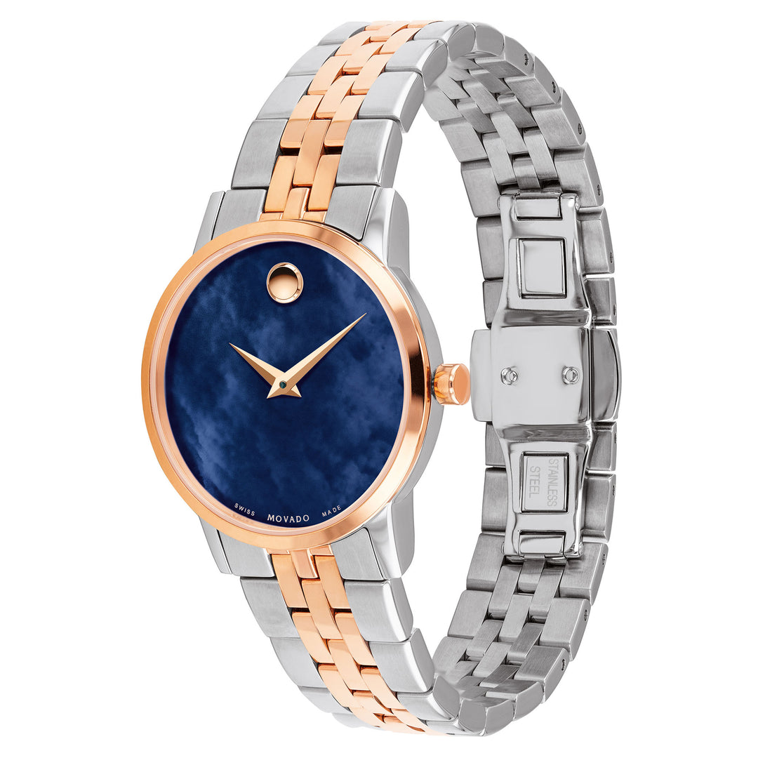 Movado Two-Tone Steel Blue MOP Dial Women's Swiss Made Watch - 607268