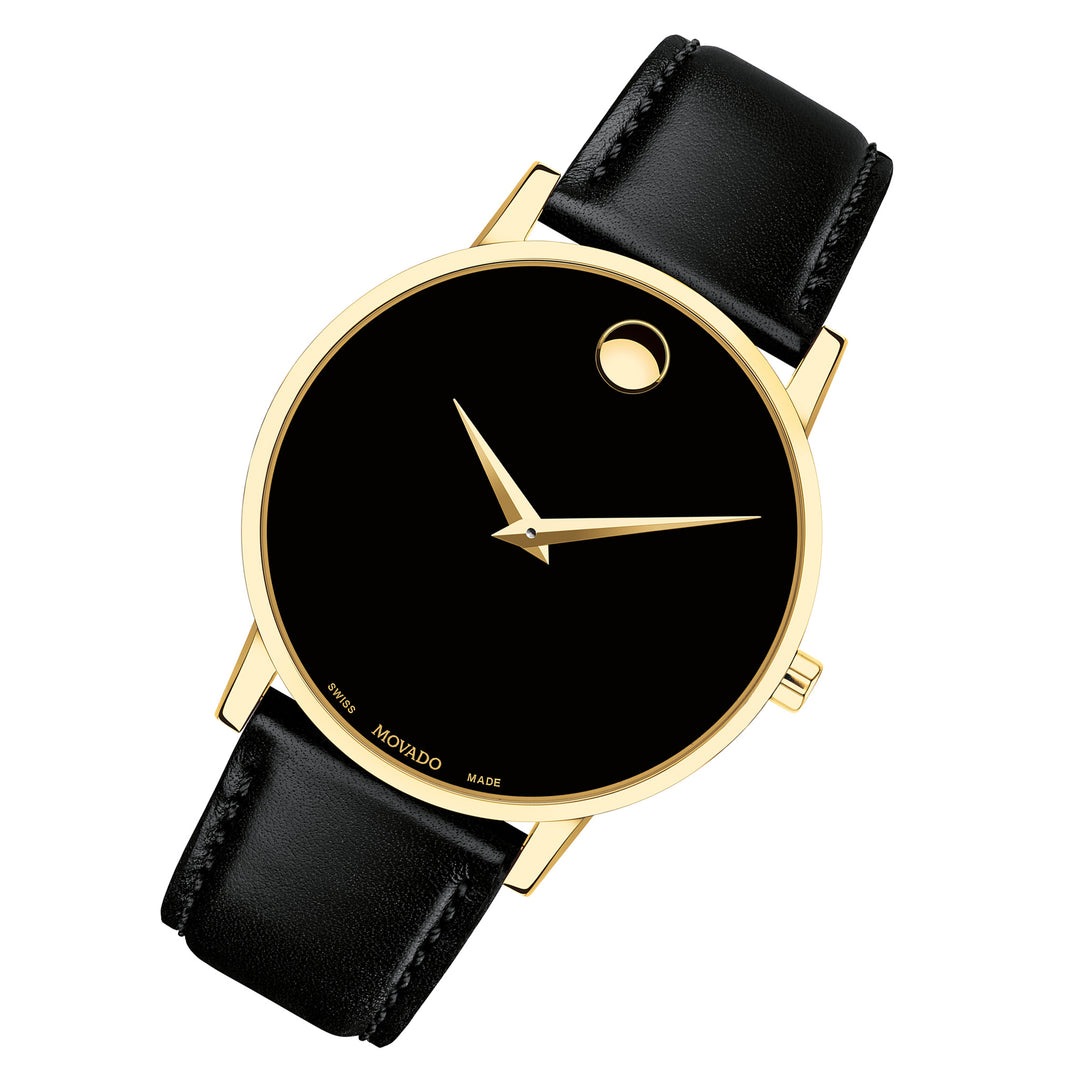 Movado Black Leather Men's Swiss Made Watch - 607271