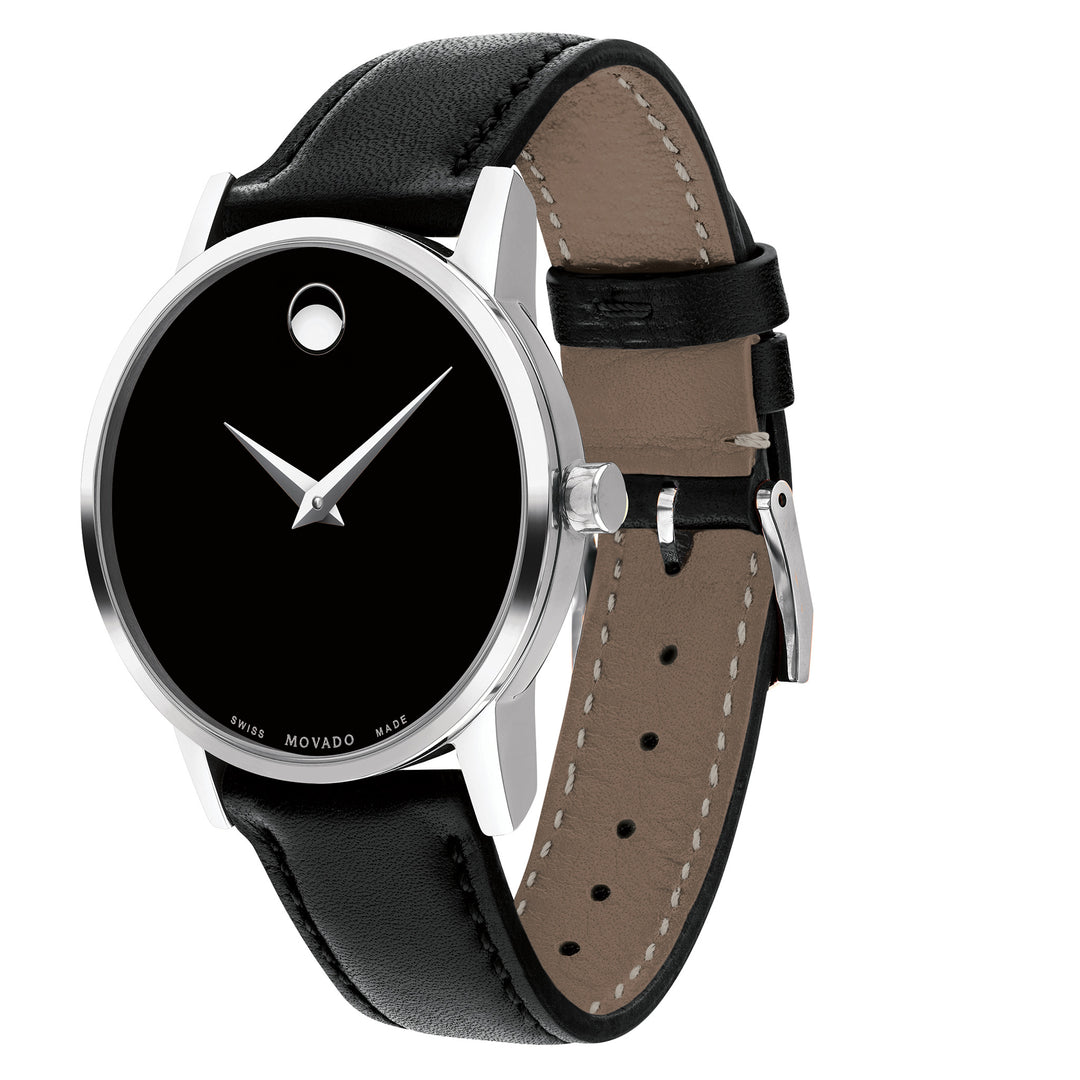 Movado Black Leather Women's Swiss Made Watch - 607274