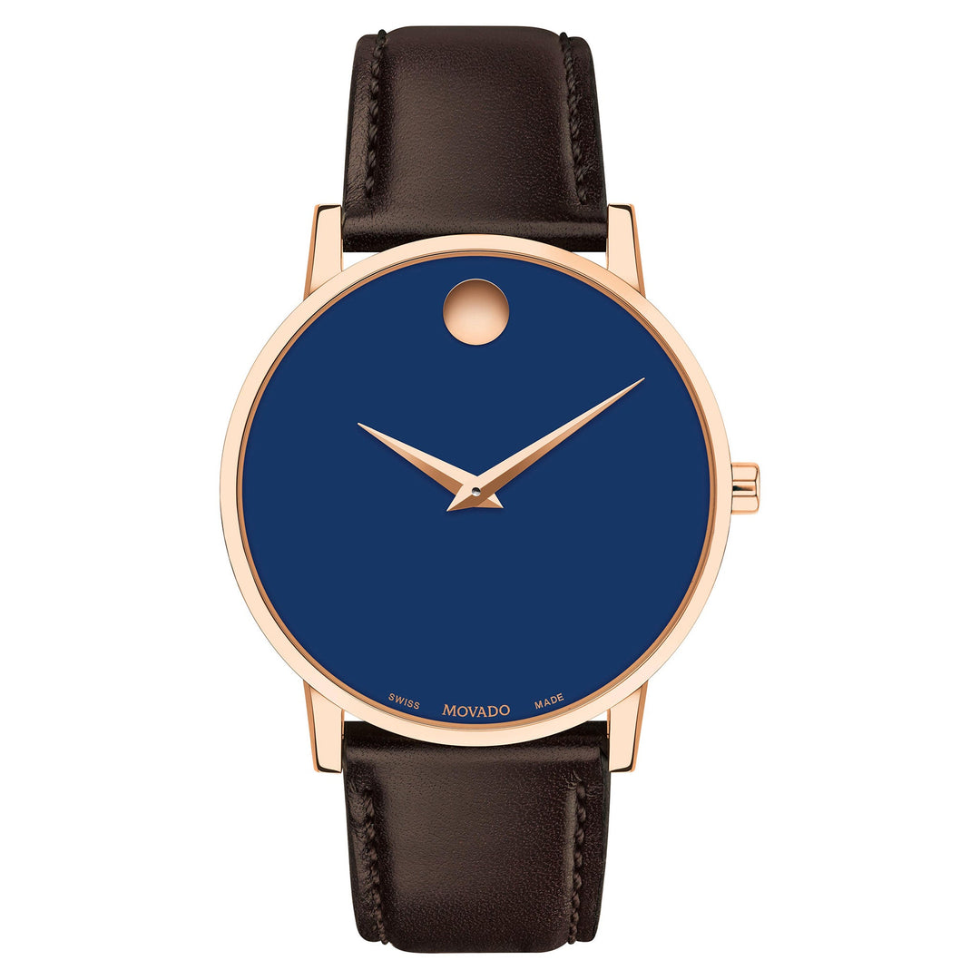 Movado Brown Calfskin Blue Dial Swiss Men's Watch - 607597