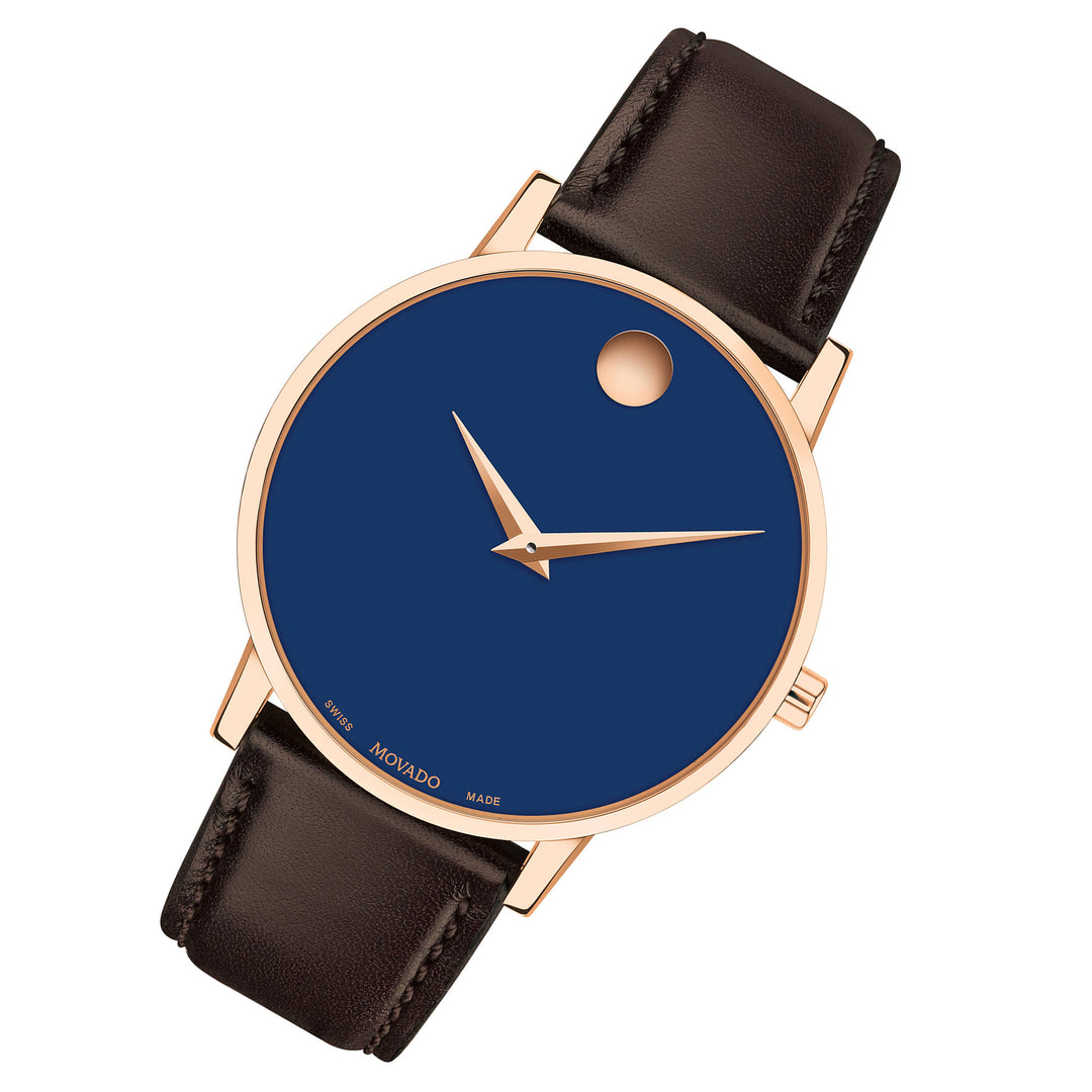 Movado Brown Leather Blue Dial Men's Swiss Made Watch - 607597