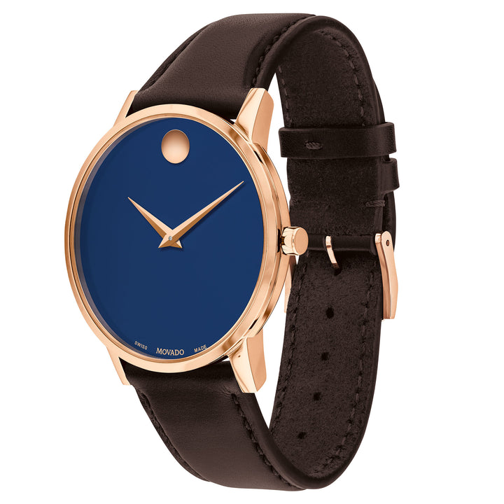 Movado Brown Leather Blue Dial Men's Swiss Made Watch - 607597