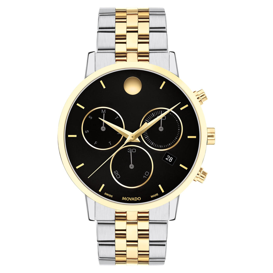 Movado Stainless Steel & Light Yellow Pvd Black Dial Swiss Chronograph Men's Watch - 607777