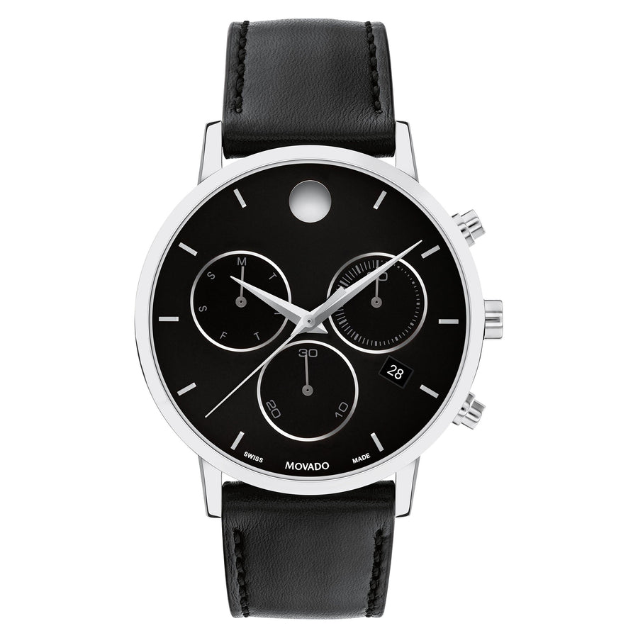 Movado Black Calfskin Black Dial Swiss Chronograph Men's Watch - 607778