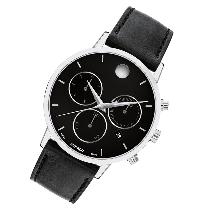 Movado Leather Black Dial Chronograph Men's Swiss Made Watch - 607778