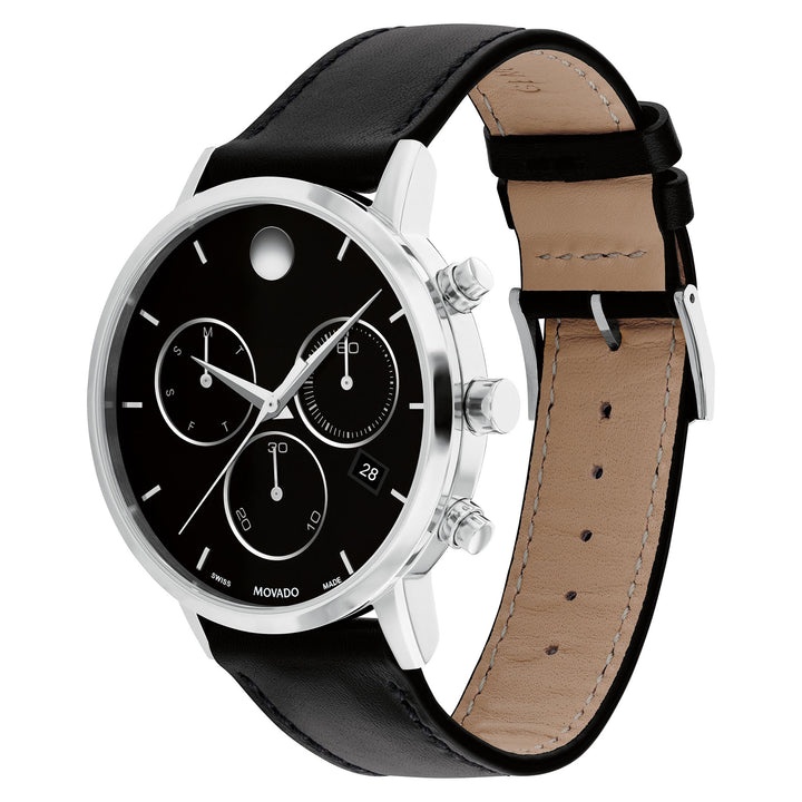 Movado Leather Black Dial Chronograph Men's Swiss Made Watch - 607778