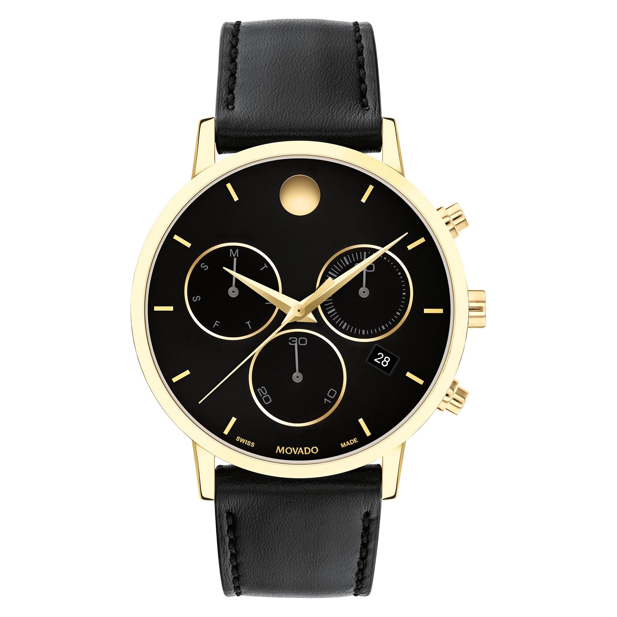 Movado Black Leather Chronograph Men s Swiss Made Watch 607779 The Watch Factory Australia