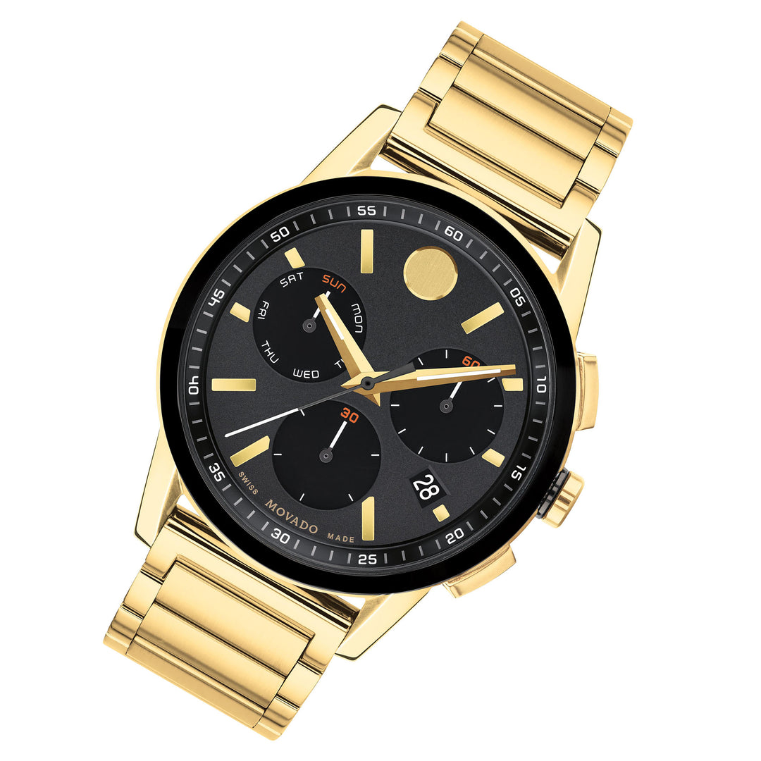 Movado Yellow Pvd Black Dial Chronograph Men's Swiss Made Watch - 607803