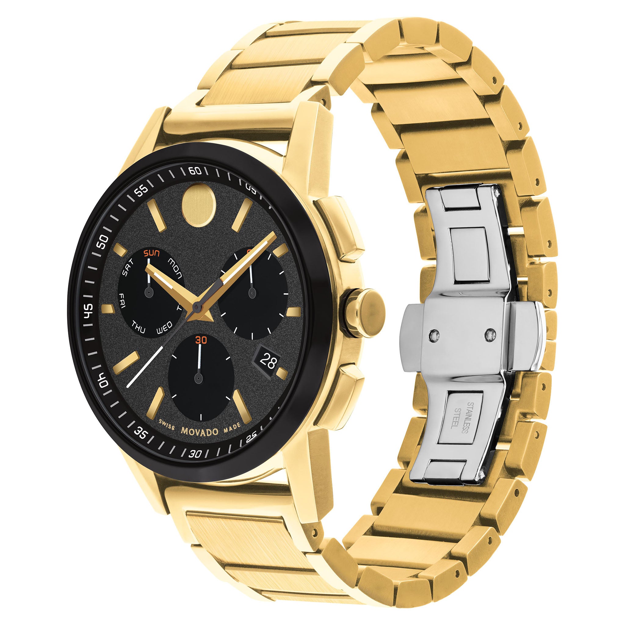 Movado Gold Steel Black Dial Chronograph Men's Swiss Made Watch - 607803