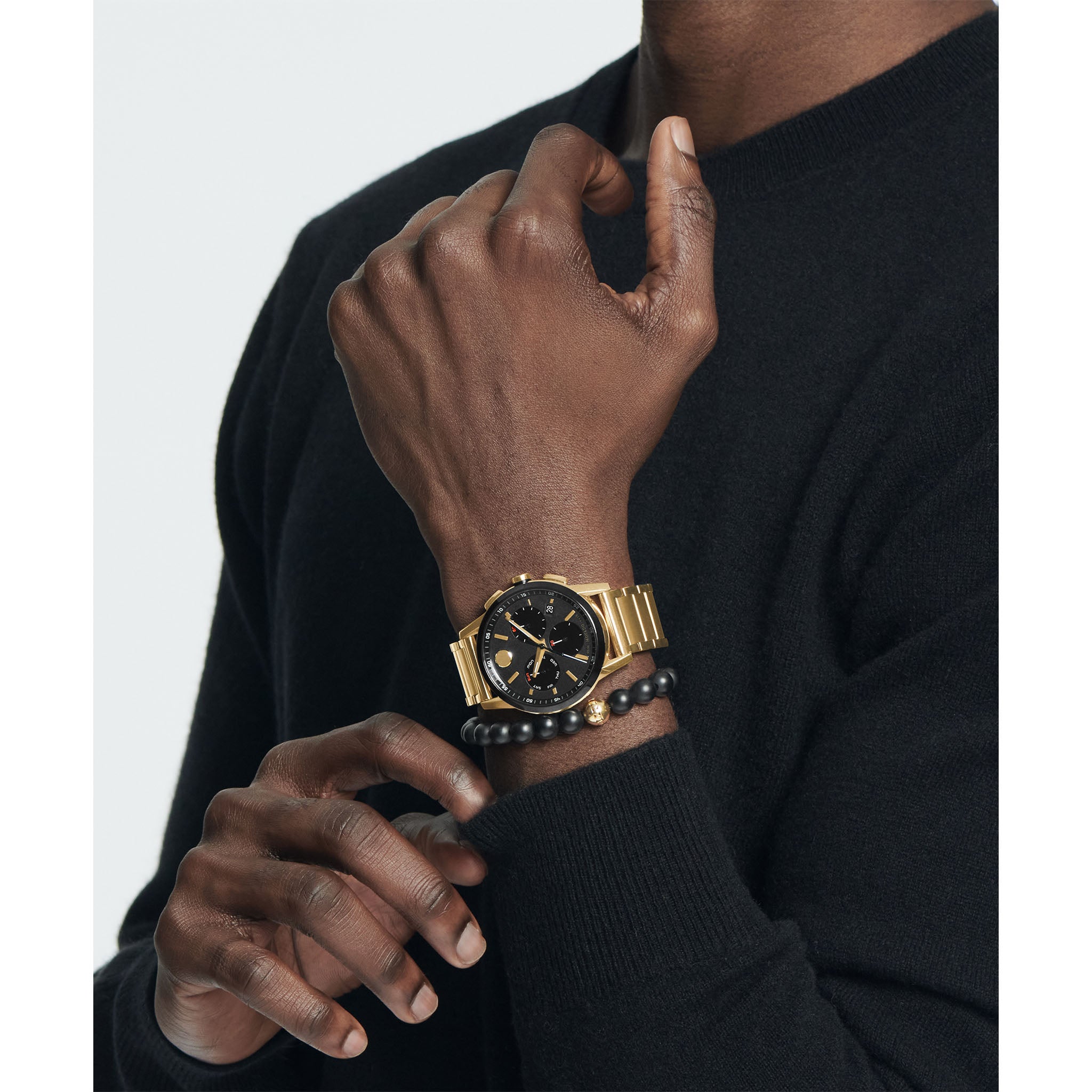Movado Gold Steel Black Dial Chronograph Men's Swiss Made Watch - 607803