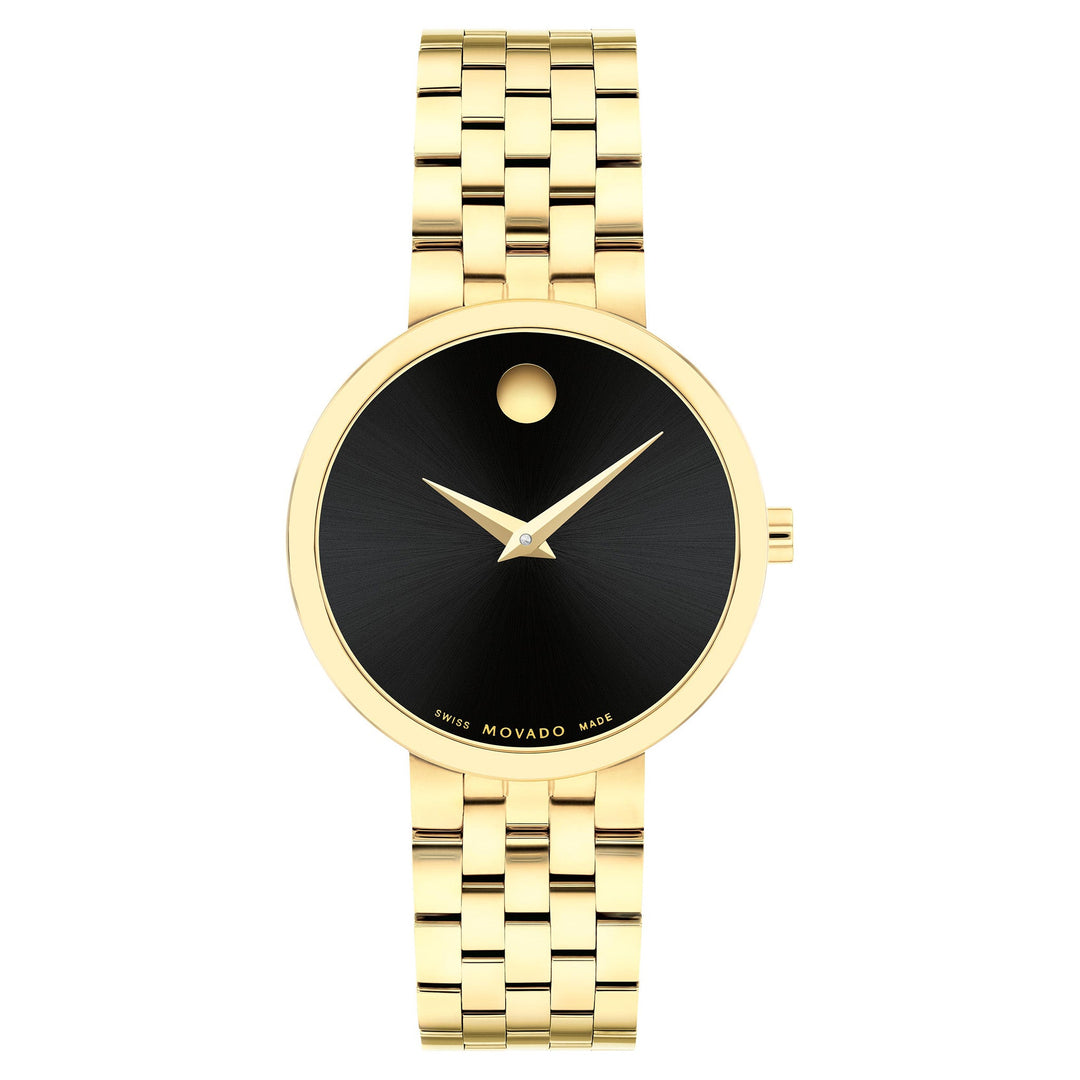 Movado Yellow Pvd Black Dial Swiss Women's Watch - 607847