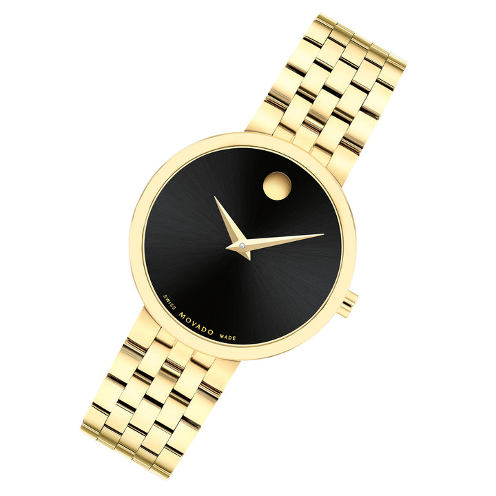 Movado Yellow Pvd Black Dial Women's Swiss Made Watch - 607847