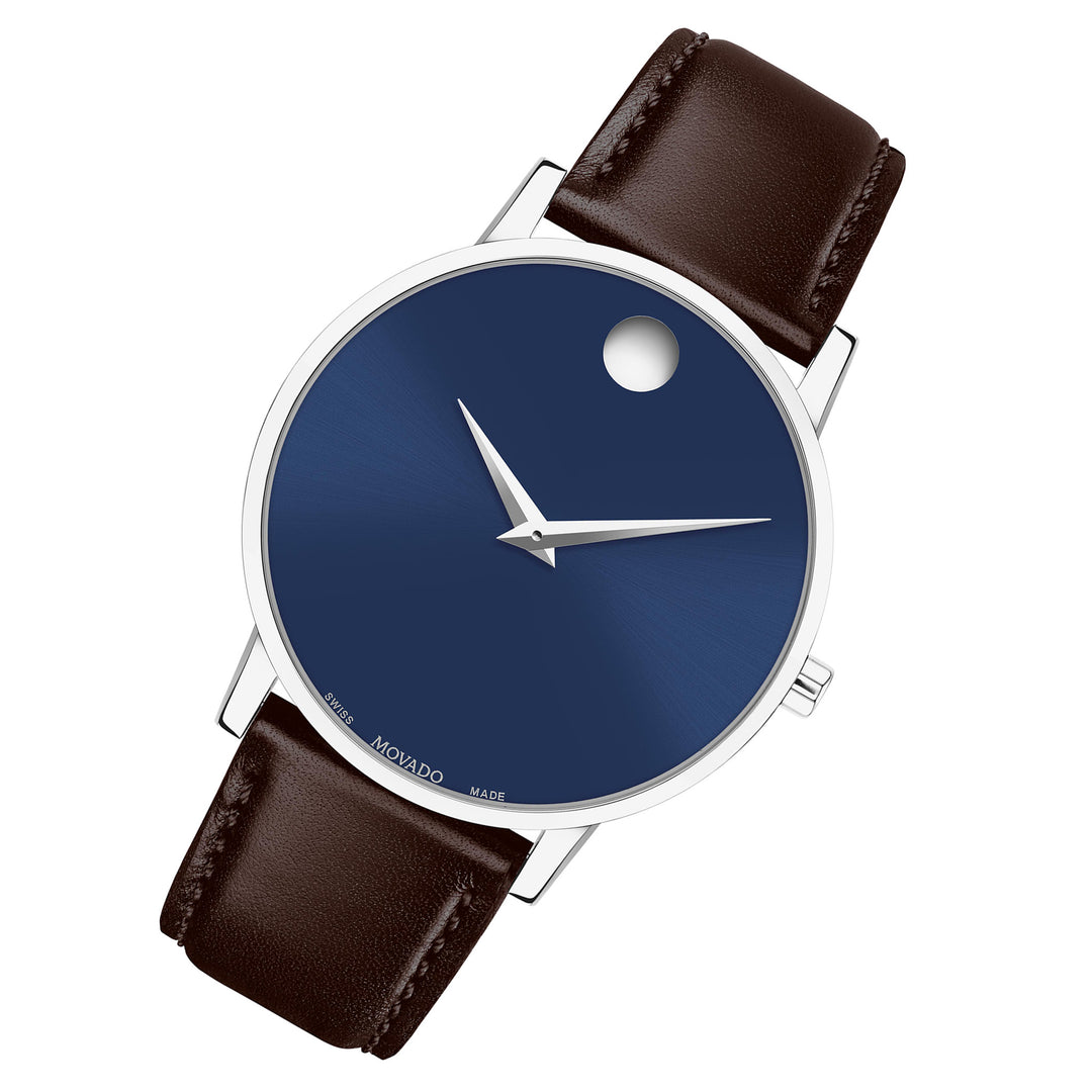 Movado Brown Leather Blue Dial Men's Swiss Made Watch - 607851