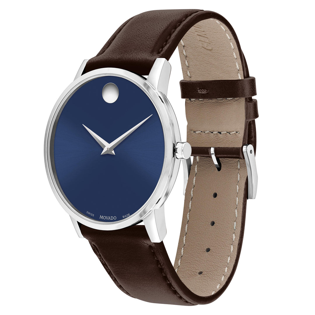 Movado Brown Leather Blue Dial Men's Swiss Made Watch - 607851