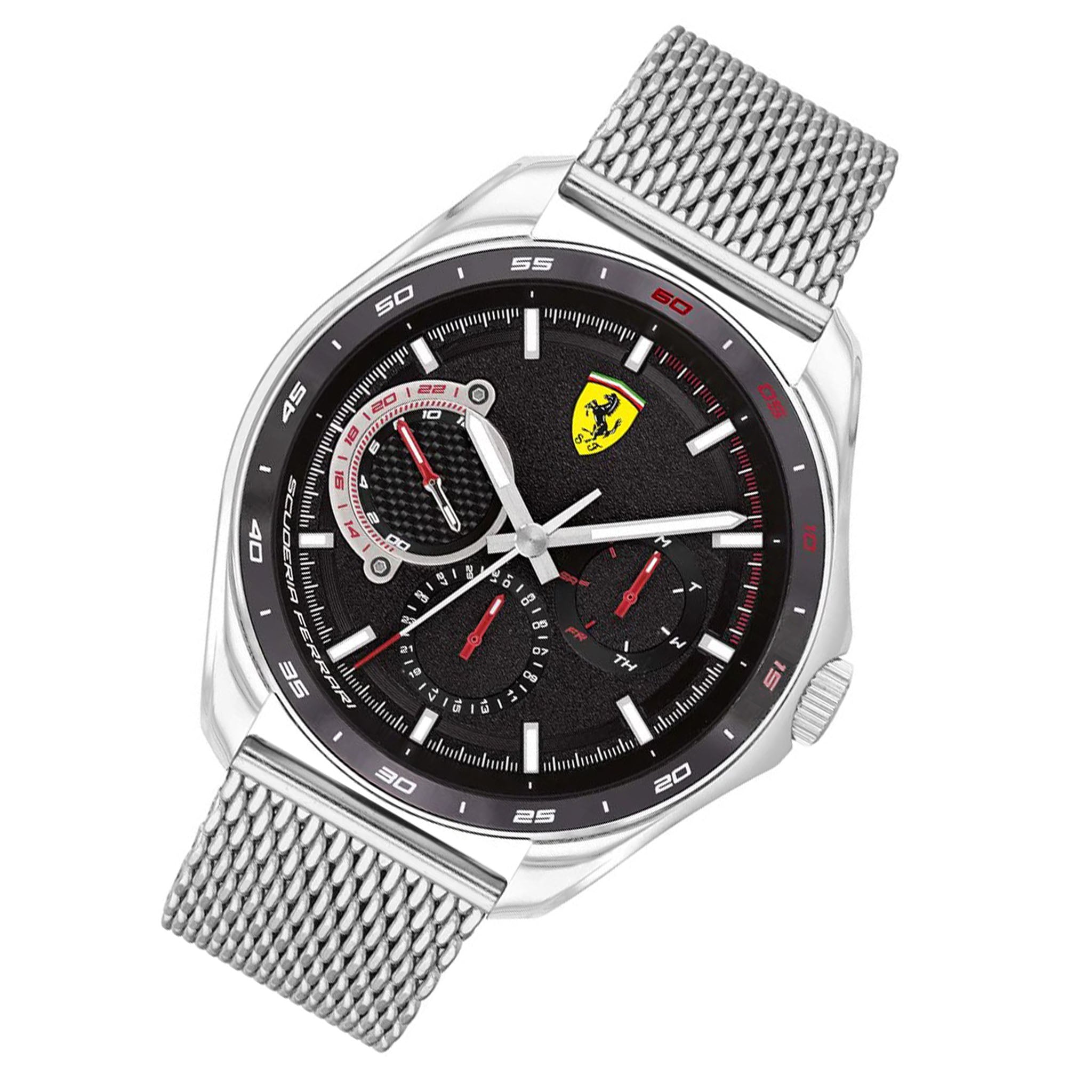 Scuderia Ferrari Silver Steel Mesh Black Dial Men's Multi-function Watch - 830684