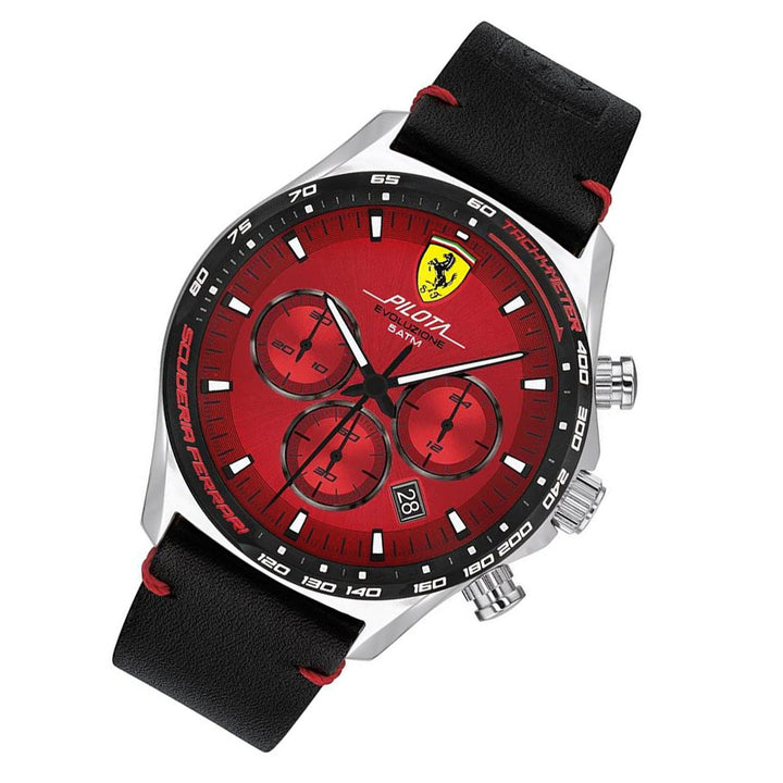 Scuderia Ferrari Pilota Evo Black Leather Men's Chrono Watch - 830713