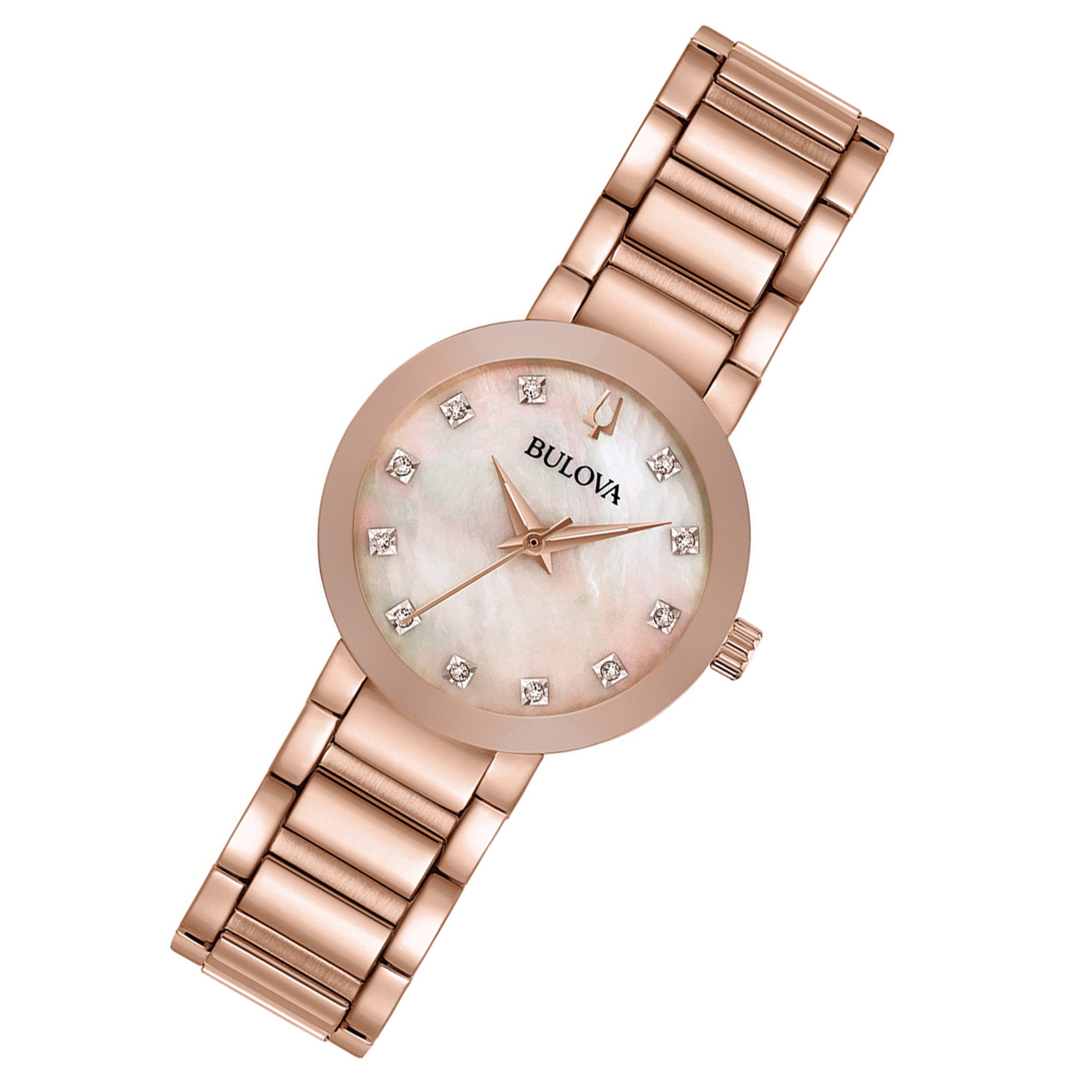 Bulova Slim Modern Rose Gold Steel Crystal Studded Women's Watch - 97P132