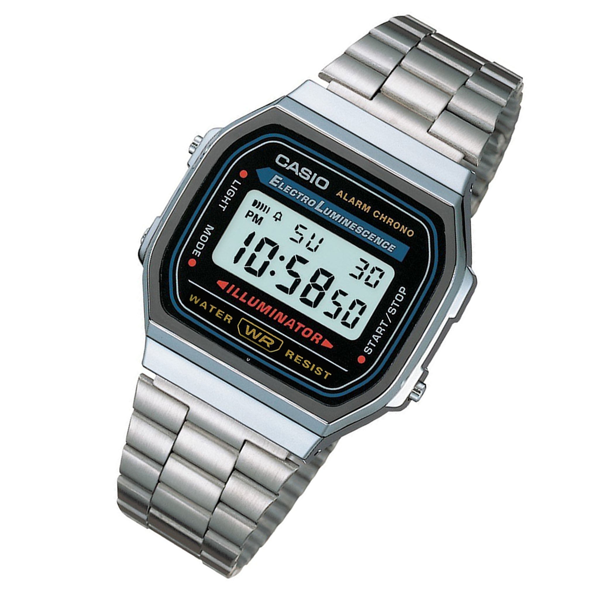 Casio Retro Alarm Stainless Steel Men's Digital Watch - A168WA-1W