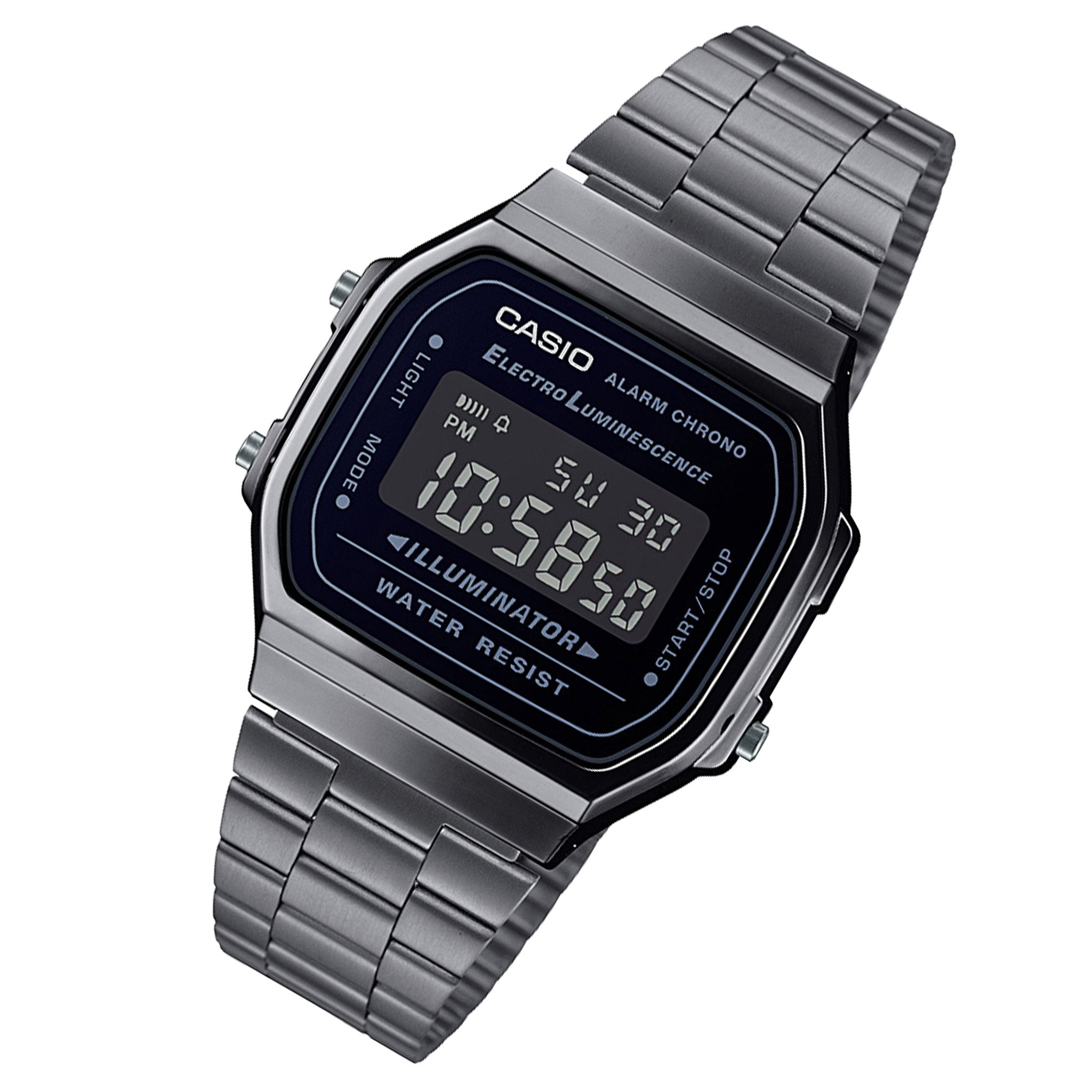 Casio Vintage Stainless Steel Black Dial Digital Unisex Watch - A168WGG-1B