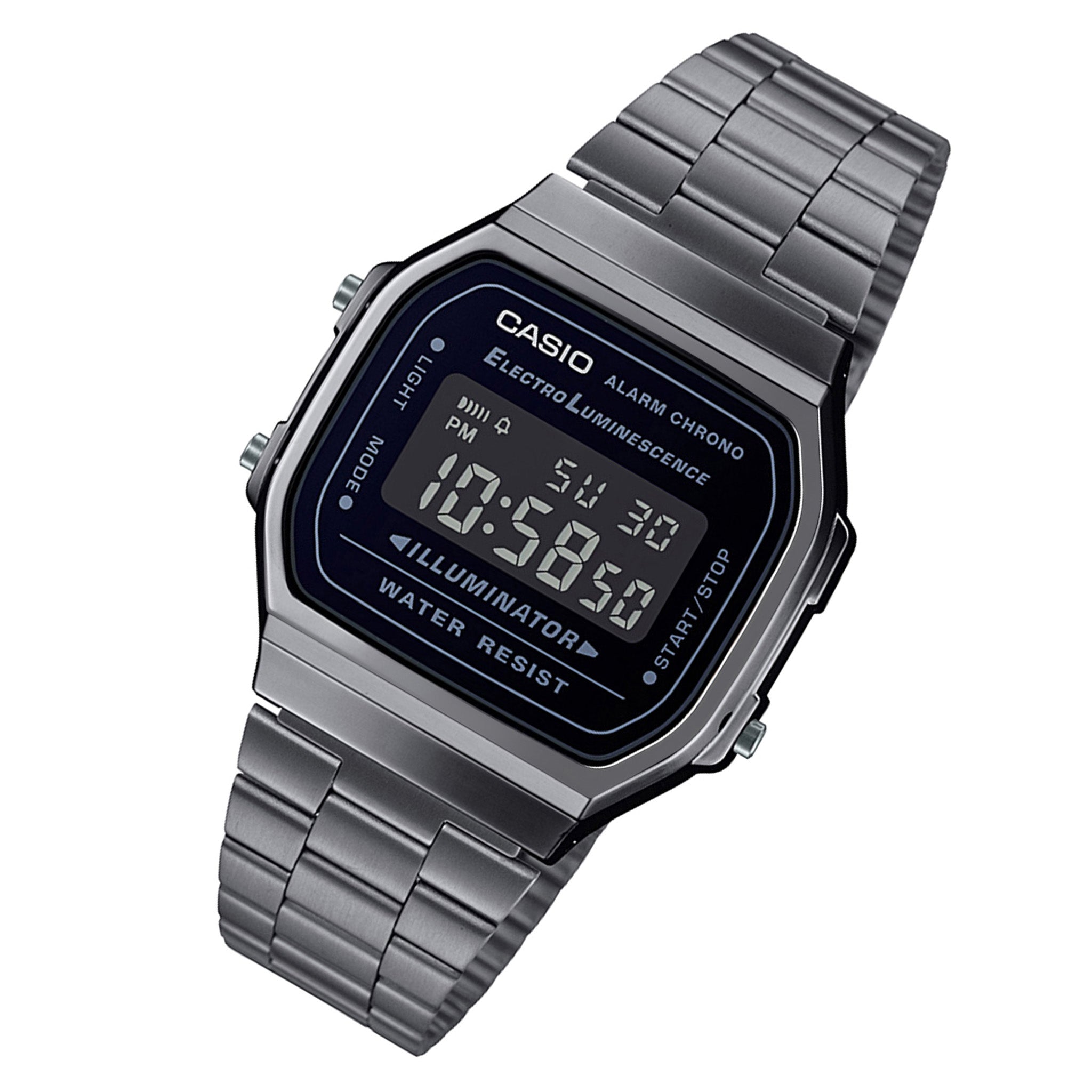 Casio Vintage Stainless Steel Black Dial Digital Unisex Watch - A168WGG-1B