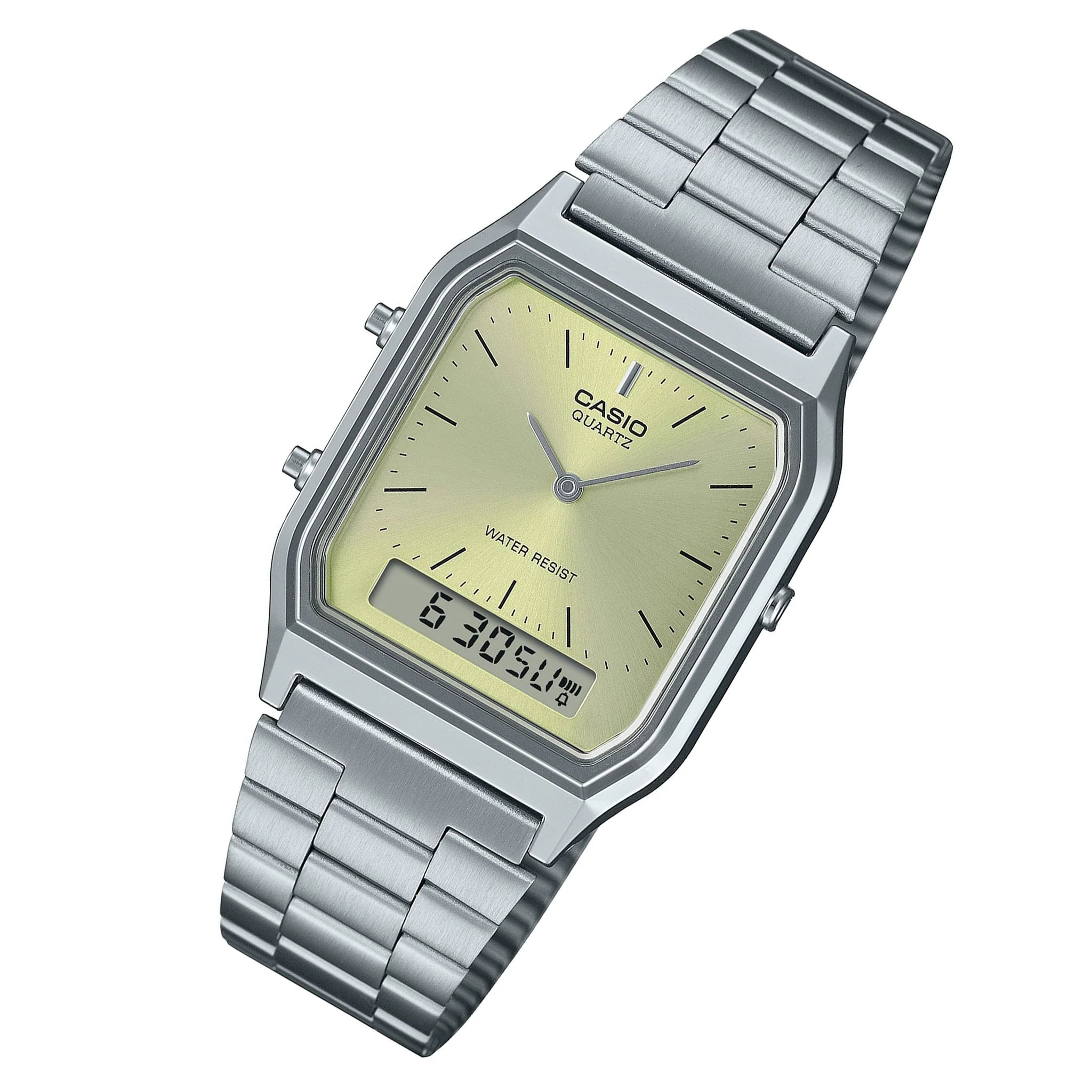 Casio Stainless Steel Gold Dial Digital-Analogue Women's Watch - AQ230A-9A