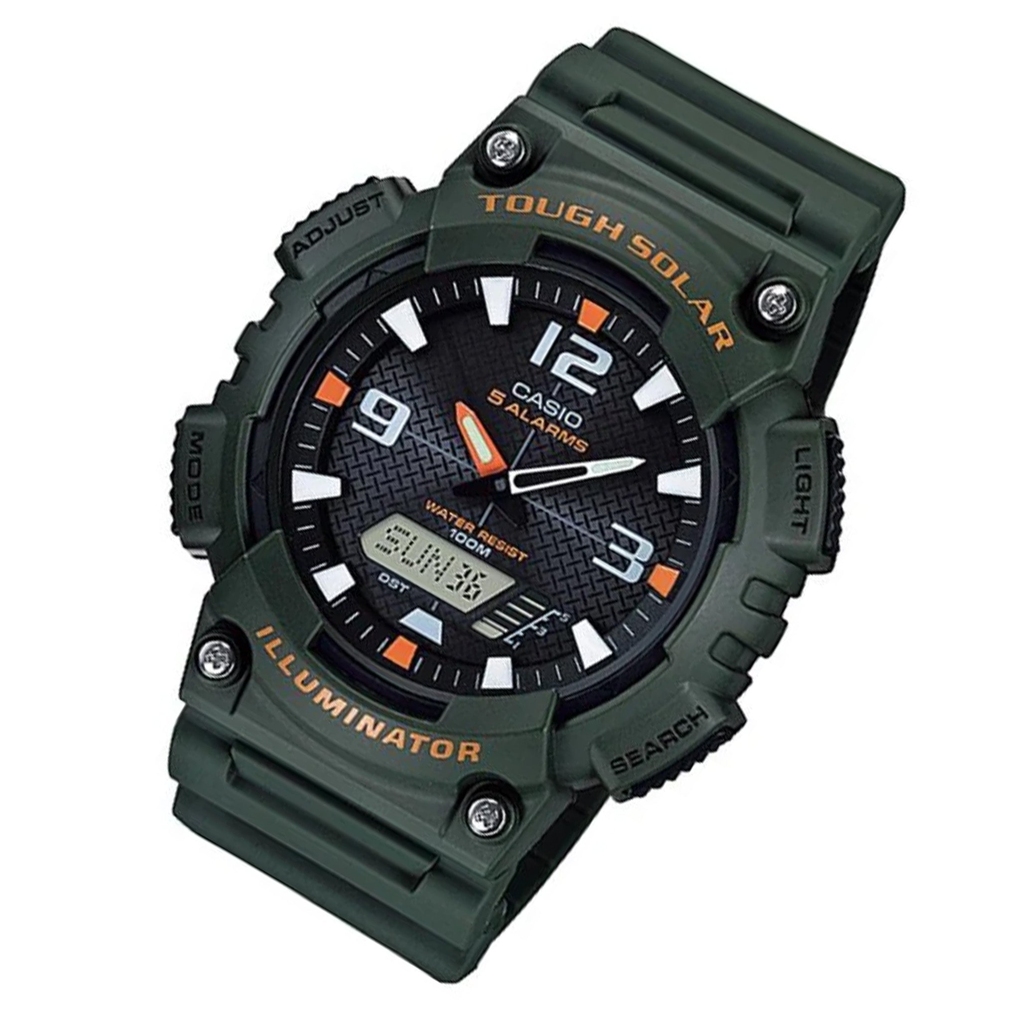 Casio Army Green Resin Black Dial Digital-Analogue Men's Solar Watch - AQS810W-3A