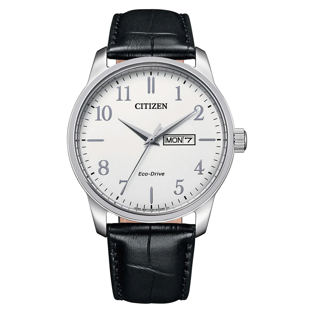 Citizen Black Leather White Dial Solar Men's Watch - BM8550-14A