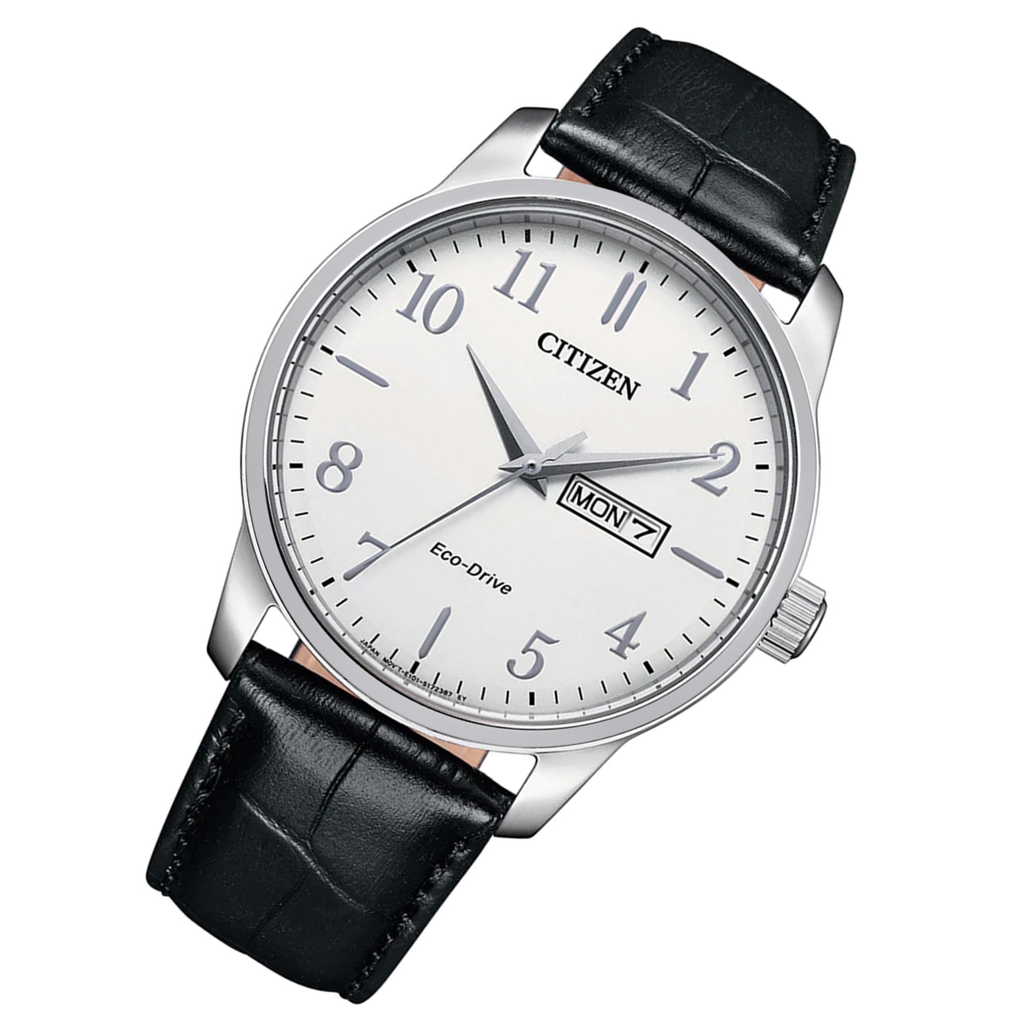 Citizen Black Leather White Dial Solar Men's Watch - BM8550-14A