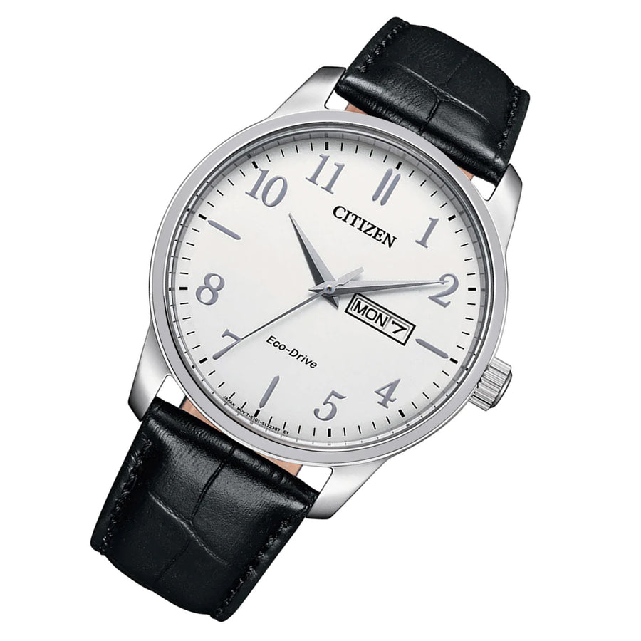 Citizen Black Leather White Dial Solar Mens Watch Bm8550 14a The Watch Factory Australia 5522