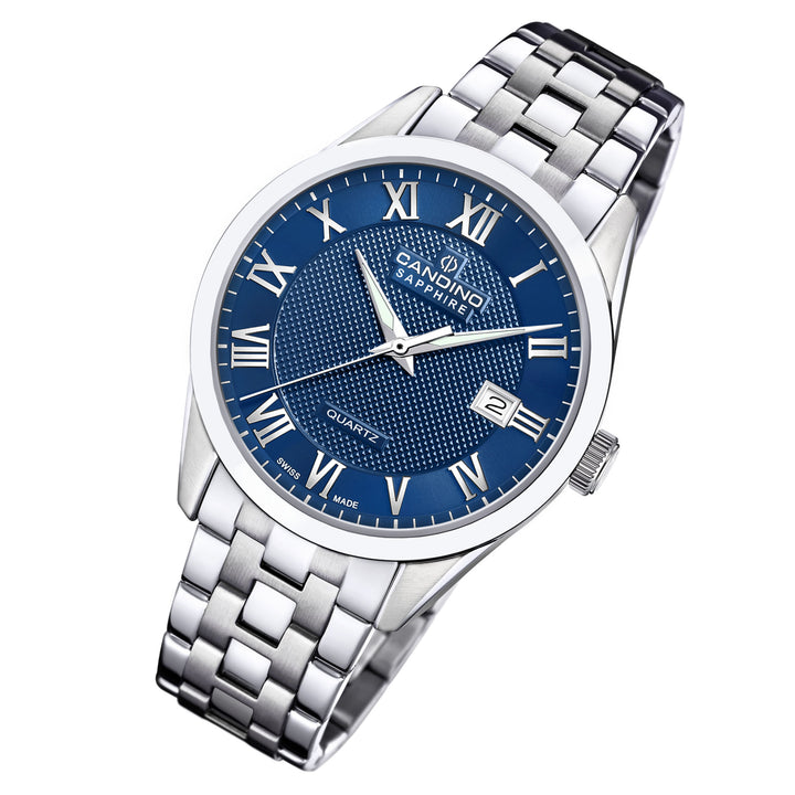 Candino Silver Steel Blue Dial Men's Swiss Made Watch - C4709/C