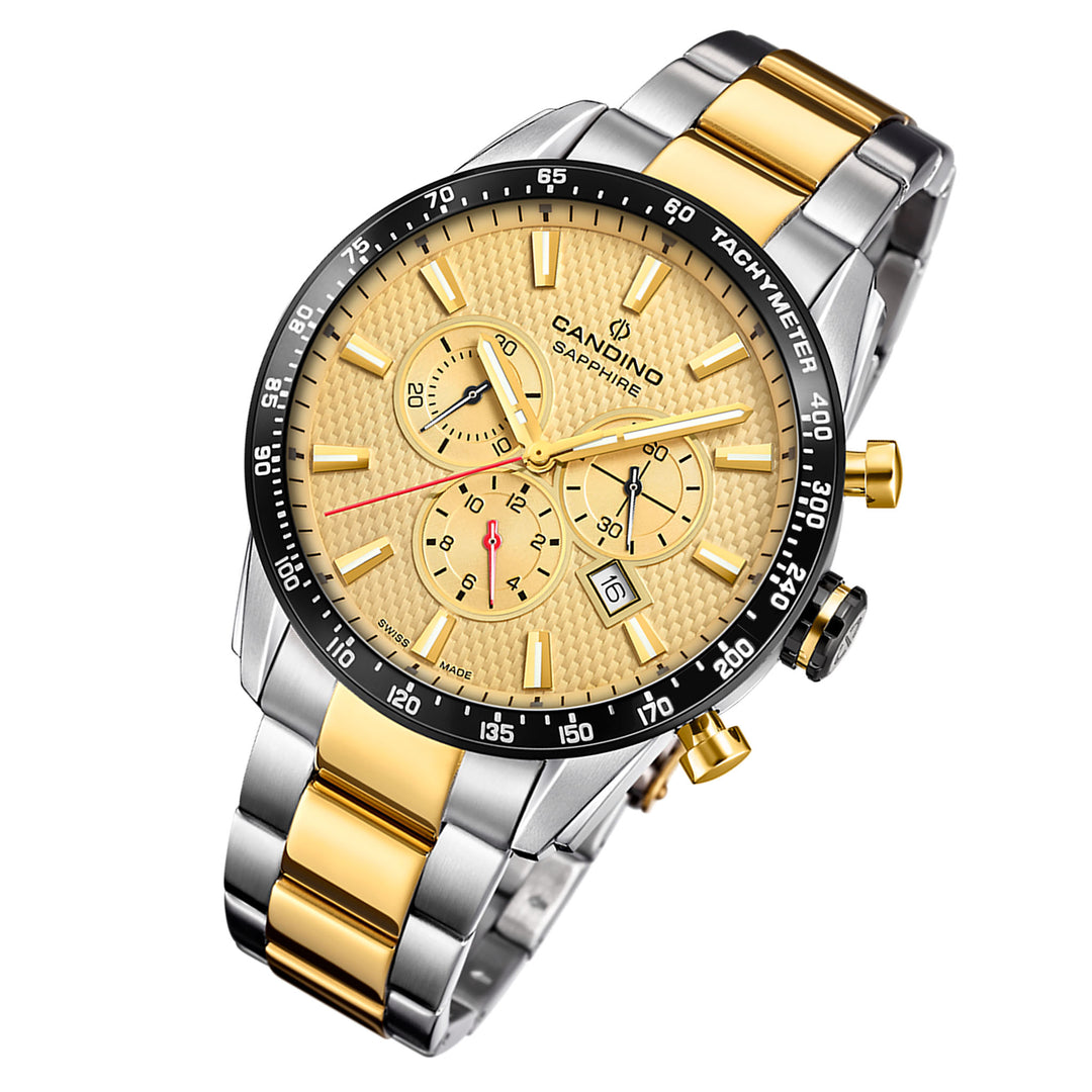 Candino Two-Tone Steel Beige Dial Men's Chronograph Swiss Made Watch - C4748/1